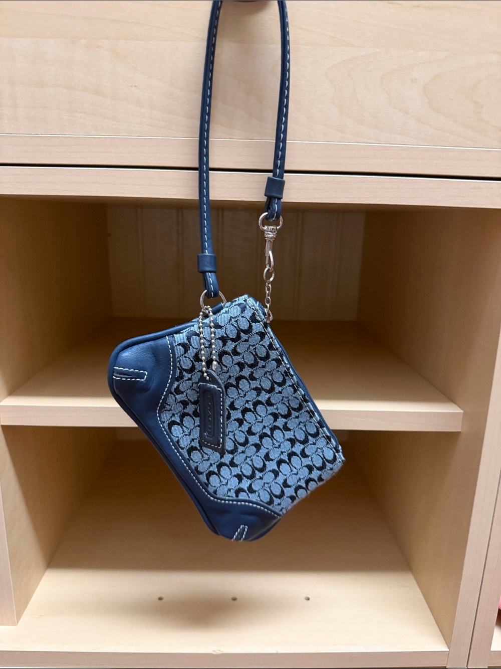 Coach Navy Signature Jacquard Wristlet